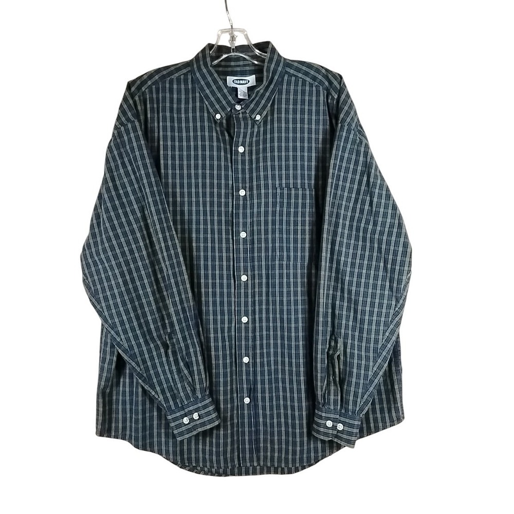 VTG Old Navy Button Down Plaid Cotton Long Sleeve Blue Green XL Casual Preppy